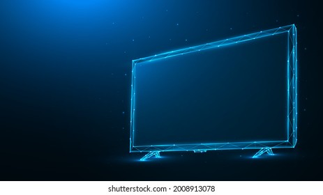 Polygonal vector illustration of led or lcd TV on dark blue background. Low poly TV monitor.