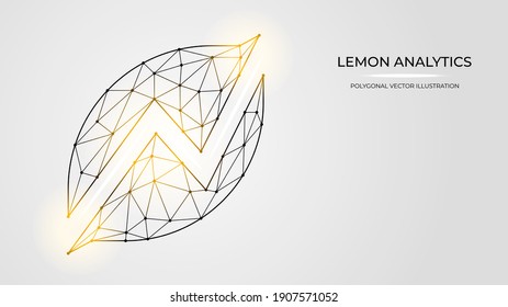 Polygonal vector illustration of Lemon analytics made of dots and lines isolated on a white background.
