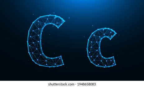 Polygonal vector illustration of letter C on a dark blue background.