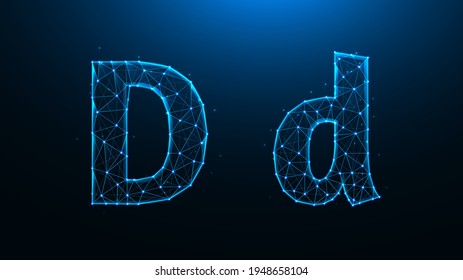 Ilustración vectorial poligonal de la letra D sobre un fondo azul oscuro.