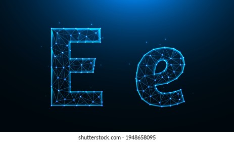 Ilustración vectorial poligonal de la letra E sobre un fondo azul oscuro.