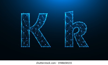 Polygonal vector illustration of letter K on a dark blue background.