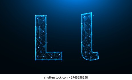 Polygonal vector illustration of letter L on a dark blue background.