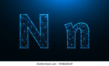 Polygonal vector illustration of letter N on a dark blue background.