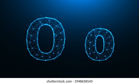 Polygonal vector illustration of letter O on a dark blue background.