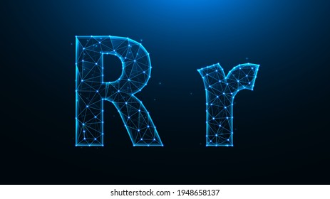Polygonal vector illustration of letter R on a dark blue background.