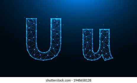 Ilustración vectorial poligonal de la letra U sobre un fondo azul oscuro.