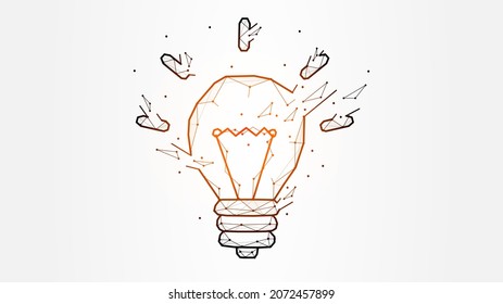 Polygonal vector illustration of a light bulb, idea, inspiration or solution concept, creative banner or template.