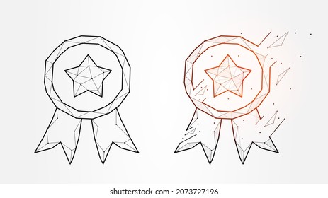 Polygonal vector illustration of medal, premium quality concept, reward, guarantee badge banner or template.