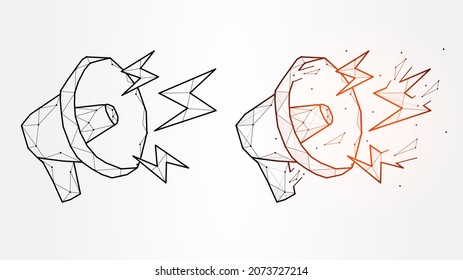 Polygonal vector illustration of megaphone, announce, loudspeaker and lightning promo banner or template.