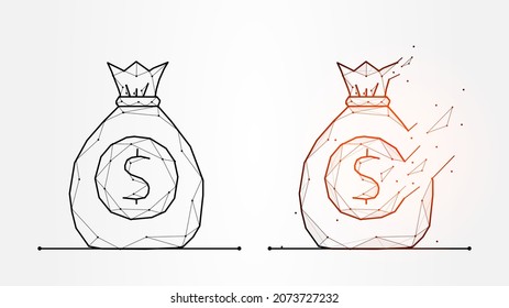 Polygonal vector illustration of money bag with dollar, business and finance creative banner or template.