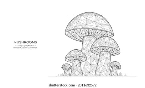 Polygonal vector illustration of mushrooms on a white background. Mushroom family low poly art.