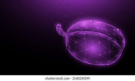 Polygonale Vektorgrafik eines Pflaums auf dunklem Hintergrund. Früchte im Low-Poly-Stil.