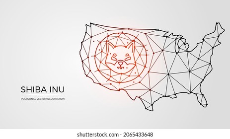 Polygonal vector illustration of Shiba inu and United States of America map.