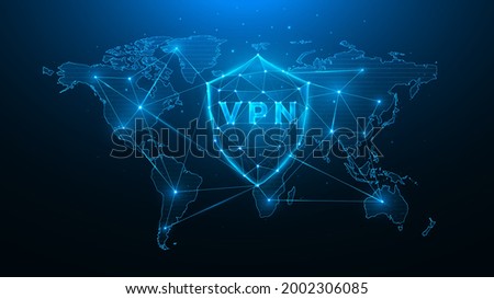 Polygonal vector illustration of the virtual private network, shield with vpn and world map, concept of protecting user data around the world.