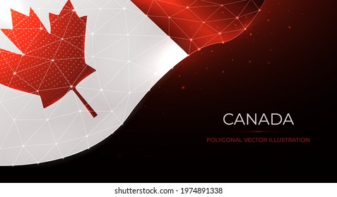 Polygonal vector illustration of a waving flag of Canada. Abstract banner or digital design template.