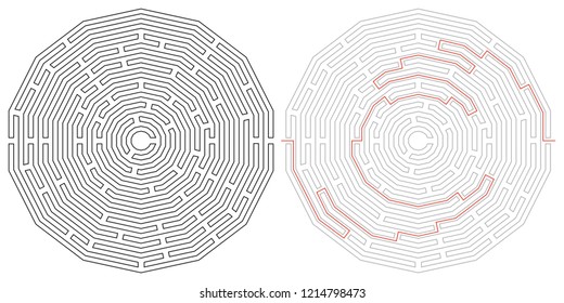 Laberinto policlonal vectorial con entrada y salida. Ilustración del juego de Maze 