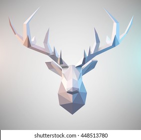 Polygonal vector low poly deer illustration Stag graphic element for designs. 3d paper fold design effect.