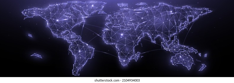 Polygonal vector map of the world, globalization concept. Communication between countries, creative banner template or background