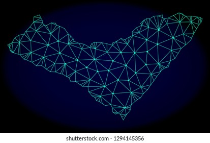 Polygonal vector mesh map of Alagoas State. Connected lines, triangles and points forms abstract map of Alagoas State. Wire frame 2D polygonal line network on a dark blue background.