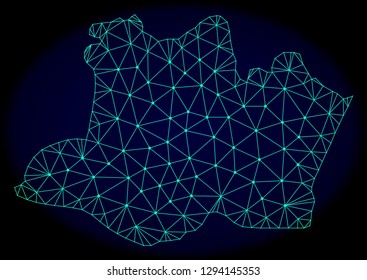 Polygonal vector mesh map of Amazonas State. Connected lines, triangles and points forms abstract map of Amazonas State. Wire frame 2D polygonal line network on a dark blue background.