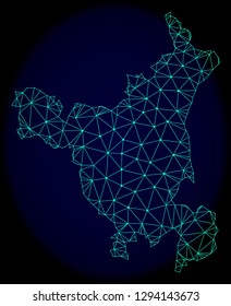 Polygonal vector mesh map of Haryana State. Connected lines, triangles and points forms abstract map of Haryana State. Wire frame 2D polygonal line network on a dark blue background.