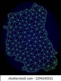 Polygonal vector mesh map of Lublin Province. Connected lines, triangles and points forms abstract map of Lublin Province. Wire frame 2D polygonal line network on a dark blue background.