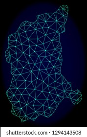 Polygonal vector mesh map of Lubusz Province. Connected lines, triangles and points forms abstract map of Lubusz Province. Wire frame 2D polygonal line network on a dark blue background.