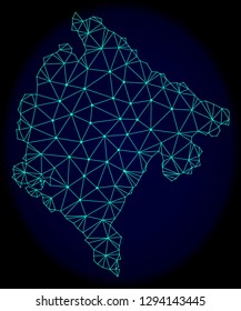 Polygonal vector mesh map of Montenegro. Connected lines, triangles and points forms abstract map of Montenegro. Wire frame 2D polygonal line network on a dark blue background.