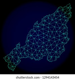 Polygonal vector mesh map of Nagaland State. Connected lines, triangles and points forms abstract map of Nagaland State. Wire frame 2D polygonal line network on a dark blue background.