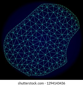 Polygonal vector mesh map of Nauru. Connected lines, triangles and points forms abstract map of Nauru. Wire frame 2D polygonal line network on a dark blue background.