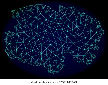 Polygonal vector mesh map of Qinghai Province. Connected lines, triangles and points forms abstract map of Qinghai Province. Wire frame 2D polygonal line network on a dark blue background.