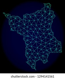 Polygonal vector mesh map of Roraima State. Connected lines, triangles and points forms abstract map of Roraima State. Wire frame 2D polygonal line network on a dark blue background.