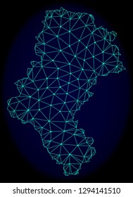 Polygonal vector mesh map of Silesia Province. Connected lines, triangles and points forms abstract map of Silesia Province. Wire frame 2D polygonal line network on a dark blue background.