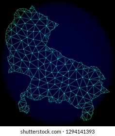 Polygonal vector mesh map of Uttar Pradesh State. Connected lines, triangles and points forms abstract map of Uttar Pradesh State. Wire frame 2D polygonal line network on a dark blue background.