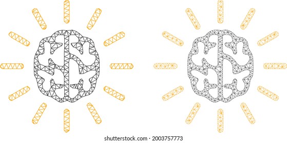 Polygonal vector mind light icons. Polygonal carcass mind light images in lowpoly style with structured triangles, points and lines. Mesh model of triangulated mind light, on a white background.