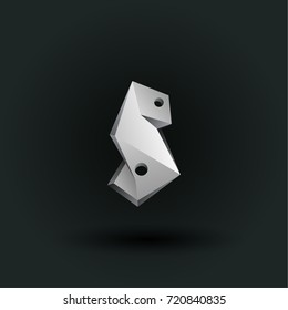 Polygonal vector number symbol. White low poly number five on a black background.