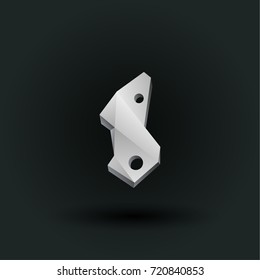 Polygonal vector number symbol. White low poly number one on a black background.