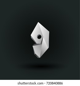Polygonal vector number symbol. White low poly number nine on a black background.