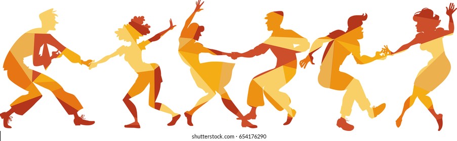 Polygonal vector silhouette of people dancing swing, lindy hop or rock and roll, EPS 8