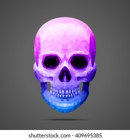 Polygonal vector skull. Violet - Blue gradient. Side light source. 