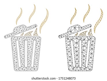 Polygonal vector smell trash can icon. Polygonal wireframe smell trash can image in lowpoly style with organized triangles, dots and lines. Mesh concept of triangulated smell trash can,