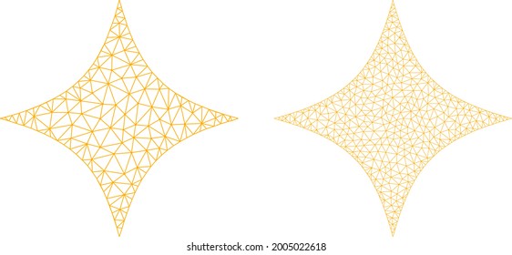 Polygonal vector space star icons. Mesh carcass space star images in lowpoly style with organized triangles, dots and linear items. Mesh composition of triangulated space star, on a white background.