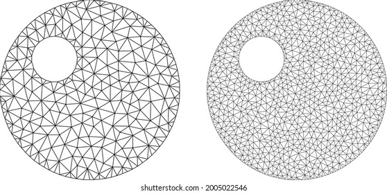 Polygonal vector sphere icons. Polygonal wireframe sphere images in lowpoly style with structured triangles, dots and lines. Mesh composition of triangulated sphere, on a white background.