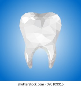 Polygonal vector tooth on a blue background.