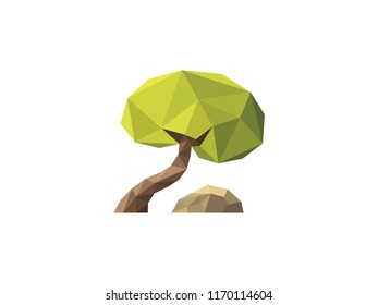 Polygonal vector tree and stone.
