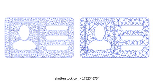 Icono de tarjeta de usuario de vector poligonal. Imagen de la tarjeta de usuario de malla wireframe en estilo bajo con triángulos estructurados, puntos y elementos lineales. composición en malla de la tarjeta de cuenta de usuario triangulada,