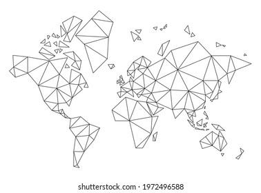 Polygonal vector world map on white background. Vector illustration.