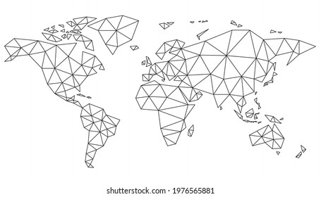Polygonal vector world map on white background. Vector illustration.