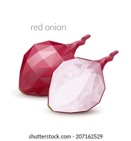 Polygonal vegetables - red onion. Vector illustration